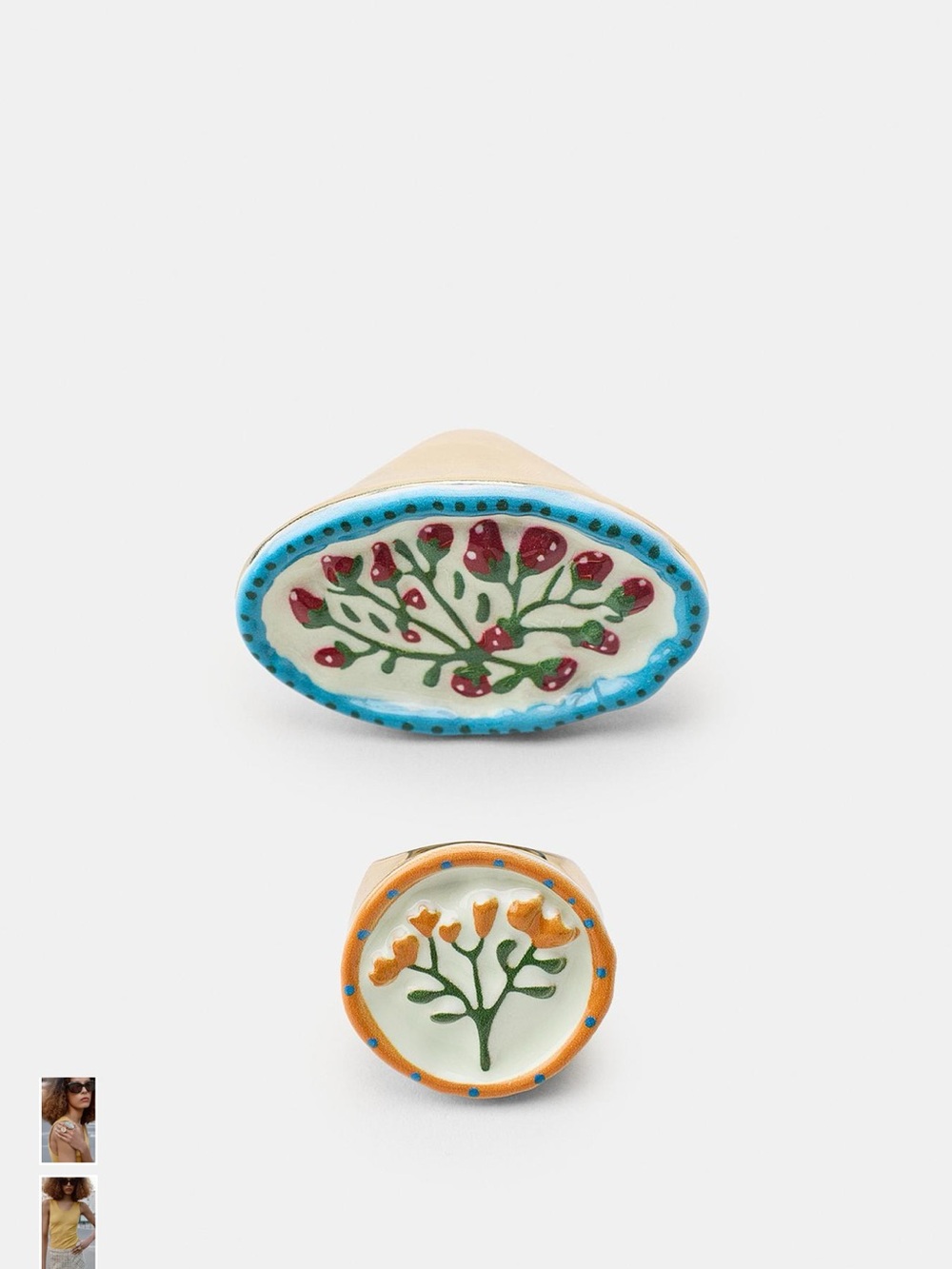 Zara Floral Enamel Ring Set in Blue, Orange, White